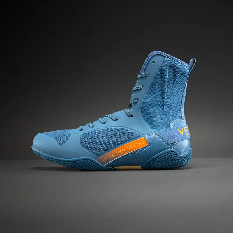 Venum Elite Neo Boxing Shoes - Steel Blue/Orange - Image 2
