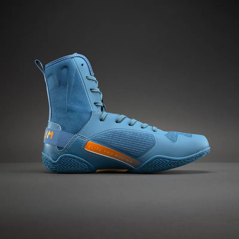 Venum Elite Neo Boxing Shoes - Steel Blue/Orange - Image 3