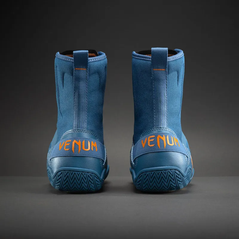 Venum Elite Neo Boxing Shoes - Steel Blue/Orange - Image 4