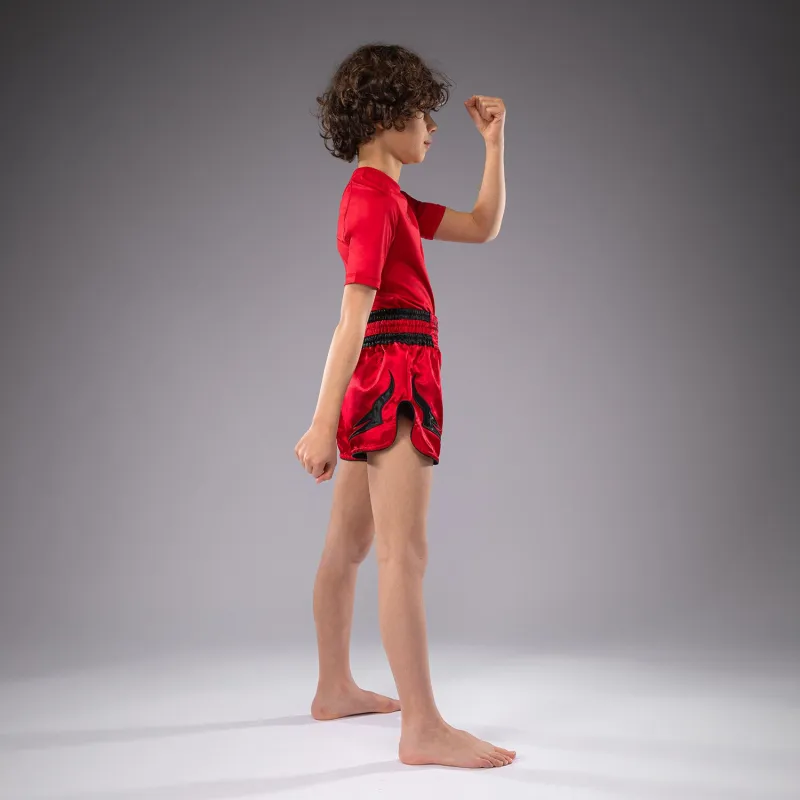 Venum Inferno Kids Muay Thai Shorts - Red - Image 2