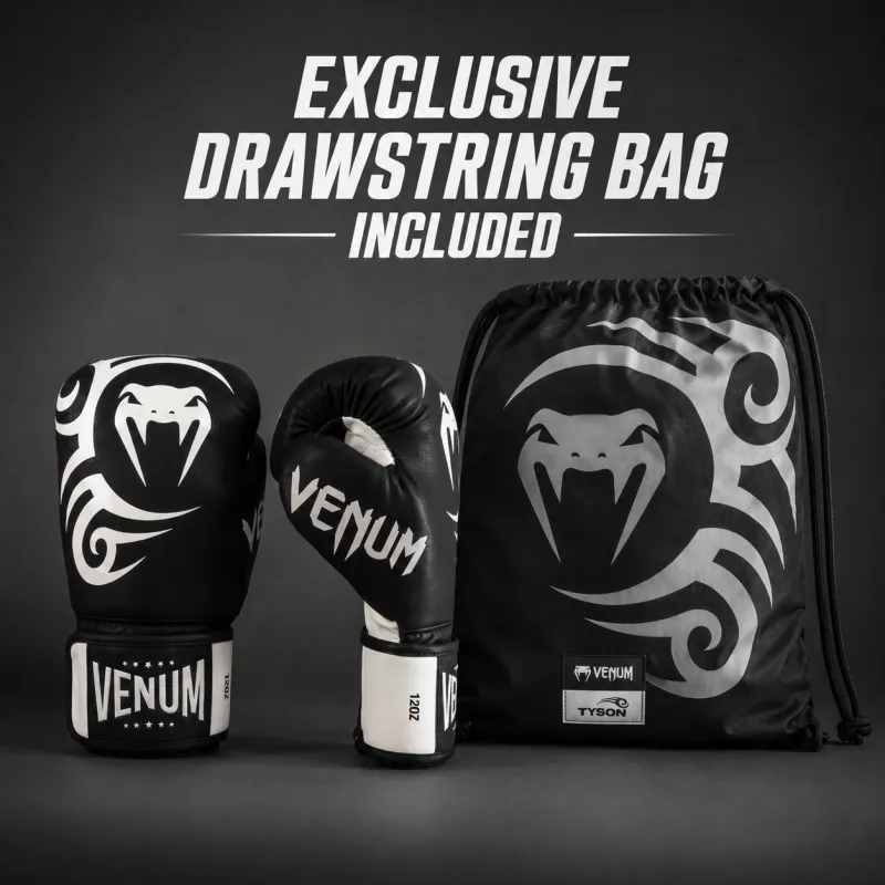 Venum Mike Tyson Replica Boxing Gloves - Deep Black/Optical White - Image 2
