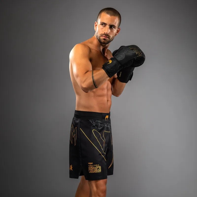 Venum Serpenti Fight Shorts - Black/Silver/Gold - Image 2