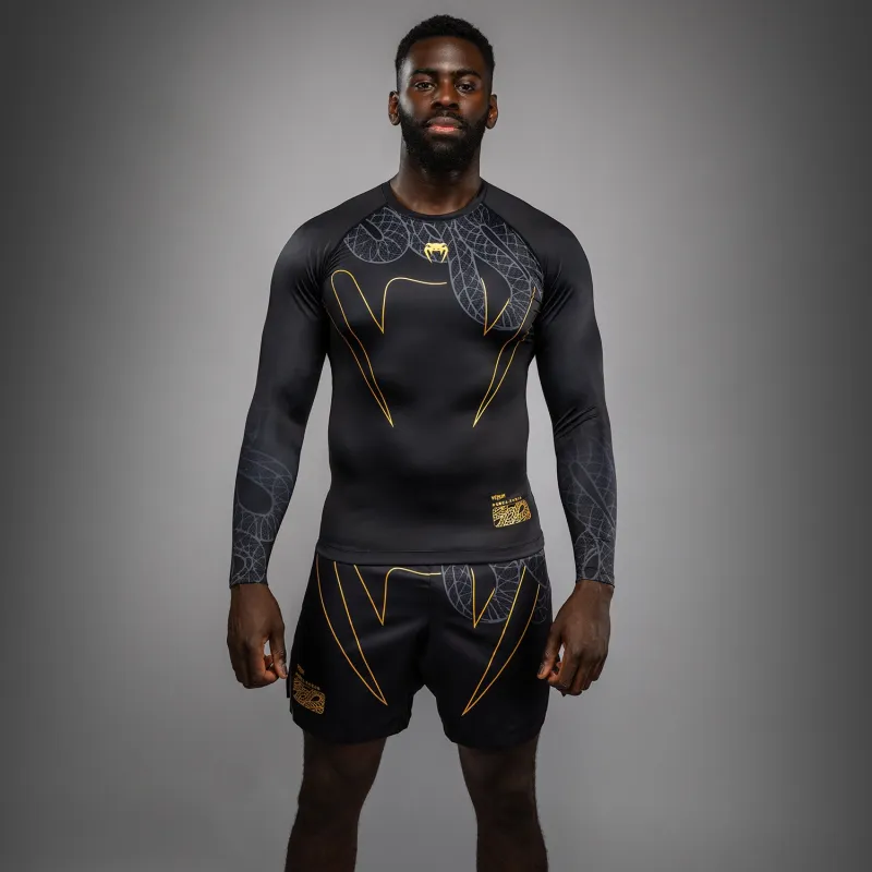 Venum Serpenti Long Sleeve Rashguard - Black/Silver/Gold - Image 2