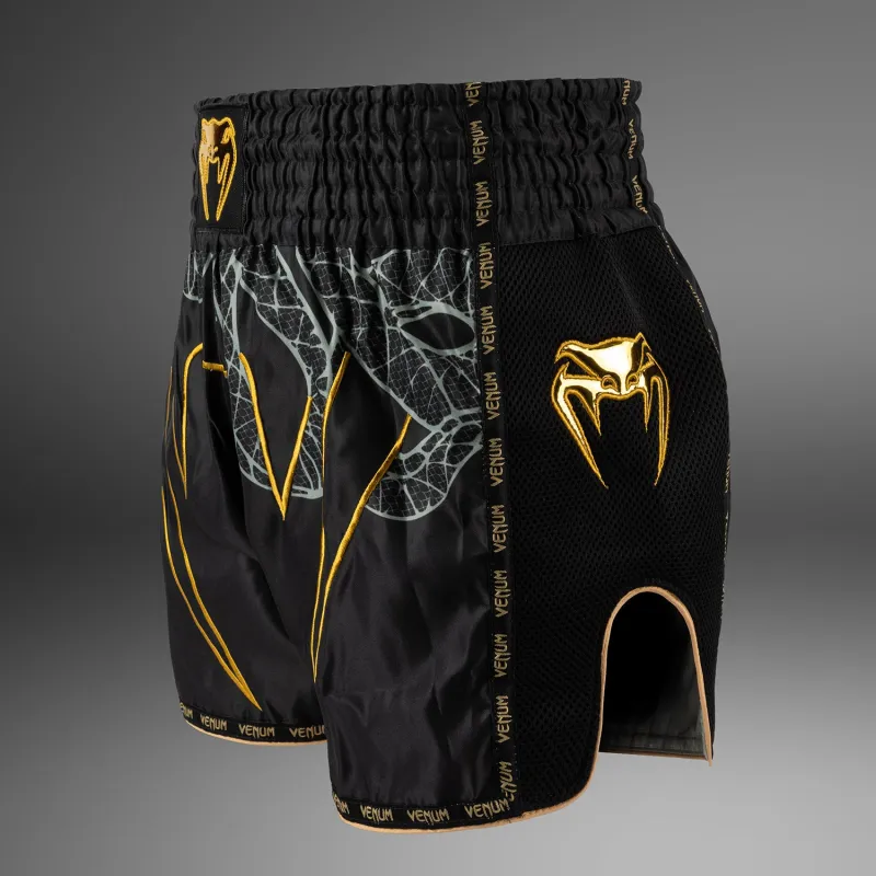 Venum Serpenti Muay Thai Shorts - Black/Silver/Gold - Image 2