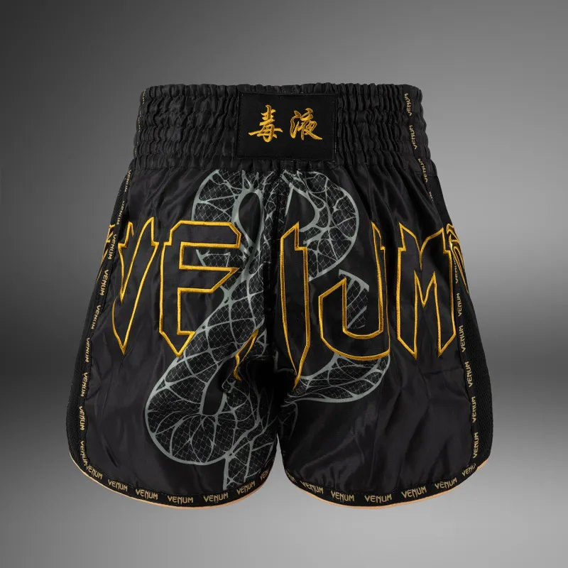 Venum Serpenti Muay Thai Shorts - Black/Silver/Gold - Image 3
