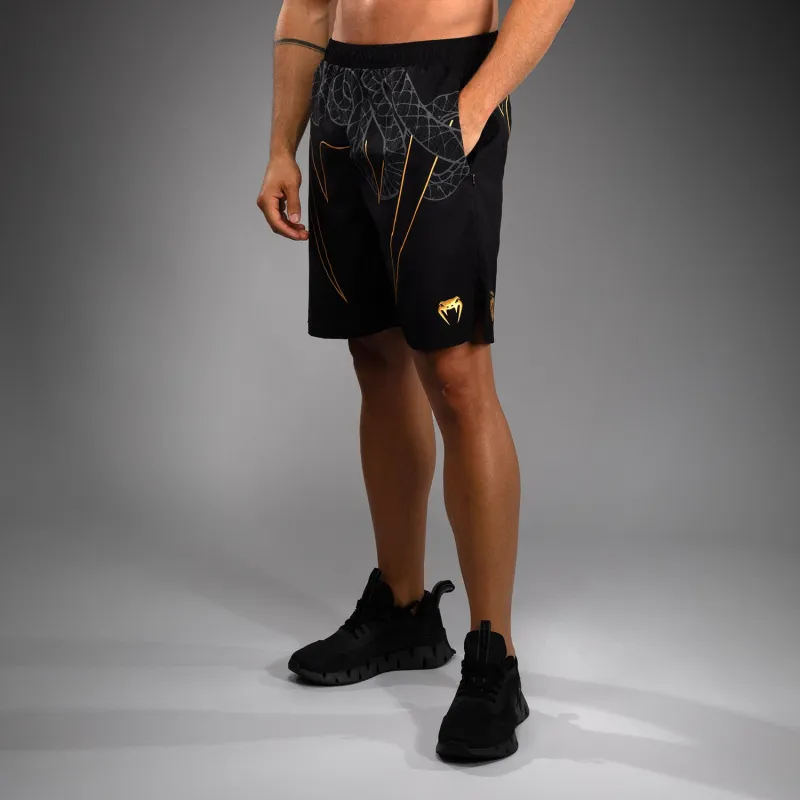 Venum Serpenti Training Shorts - Black/Silver/Gold - Image 3
