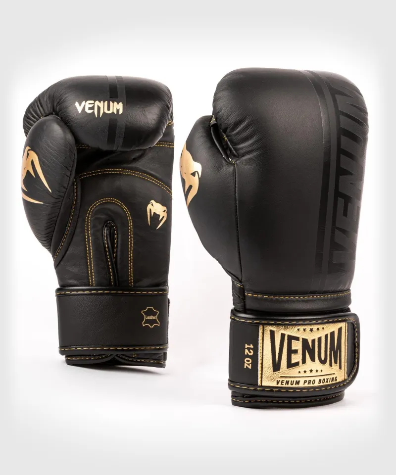 Venum Shield Pro Boxing Gloves Velcro - Black/Black-Gold - Image 2