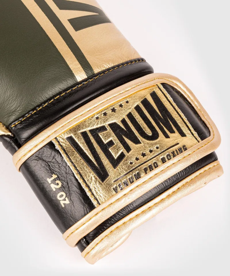 Venum Shield Pro Boxing Gloves Velcro - Khaki/Gold - Image 3