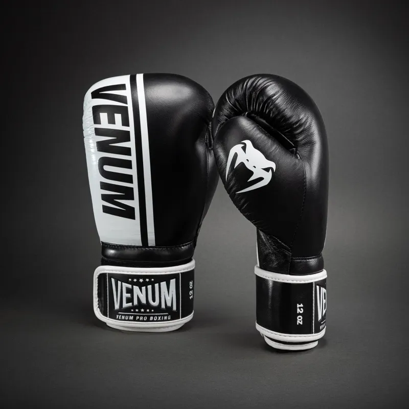 Venum Shield Pro Boxing Gloves with Velcro - Black/White - Image 2