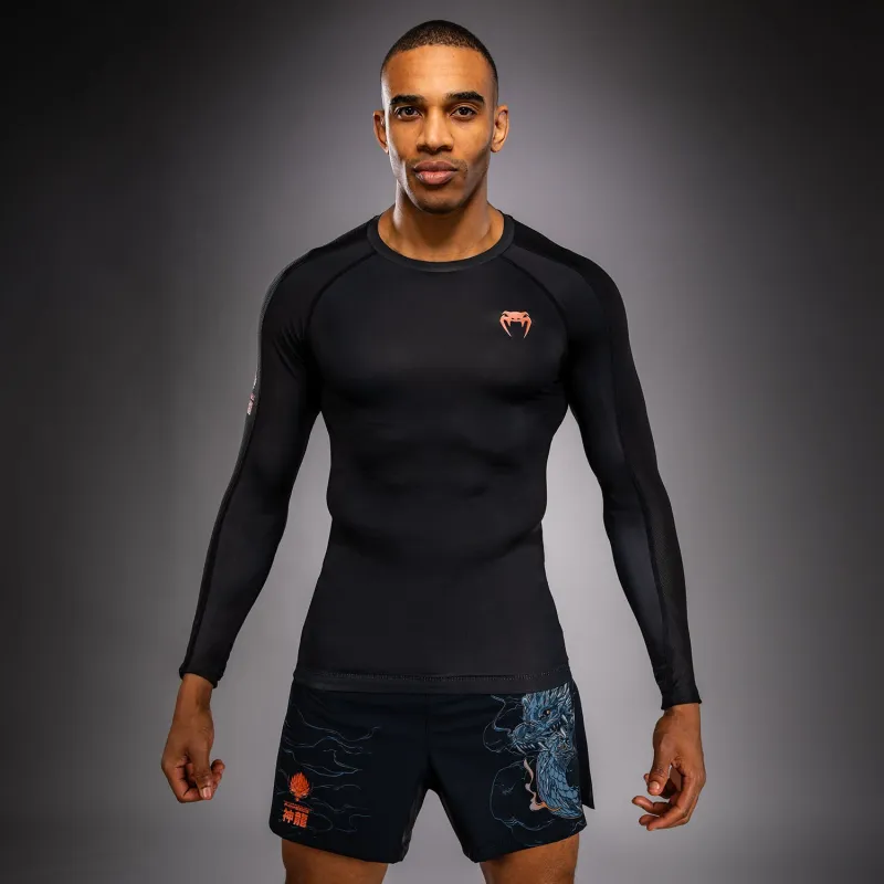 Venum Thunder Dragon Long Sleeve Rashguard - Black/Grey/Copper