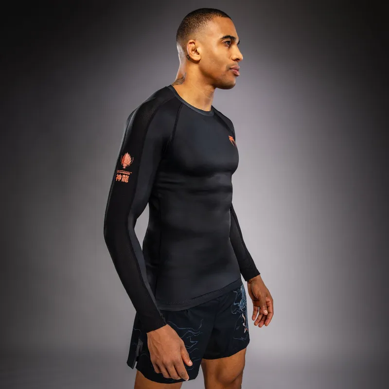 Venum Thunder Dragon Long Sleeve Rashguard - Black/Grey/Copper - Image 4