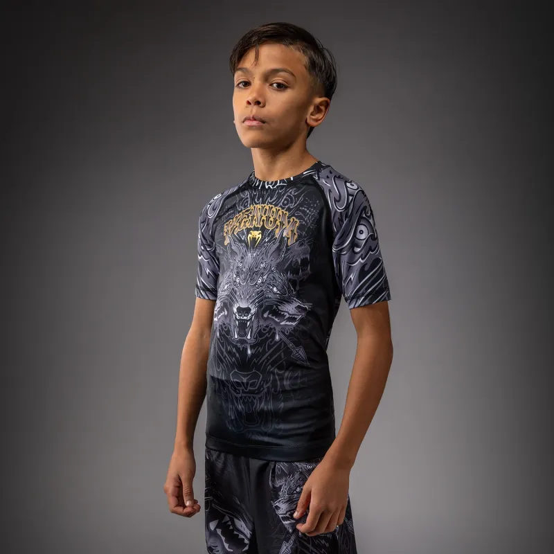 Venum Wolf Atak Kids Short Sleeve Rashguard - Black/Grey - Image 2