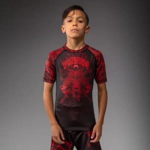 Venum Wolf Atak Kids Short Sleeve Rashguard - Black/Red
