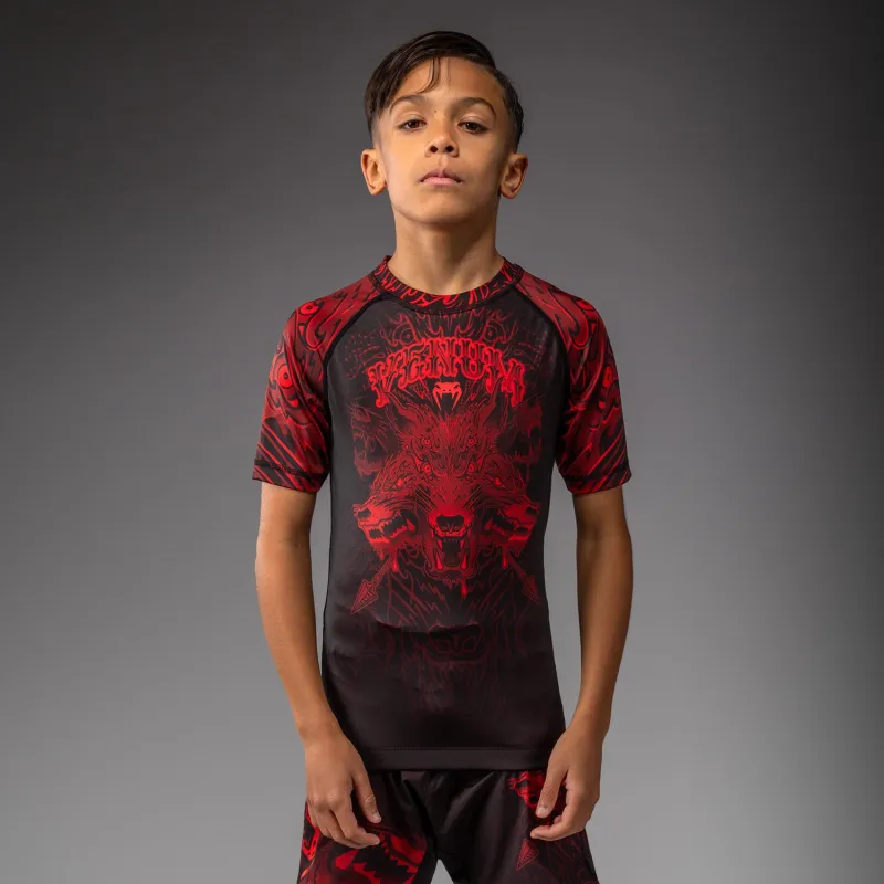 Venum Wolf Atak Kids Short Sleeve Rashguard - Black/Red