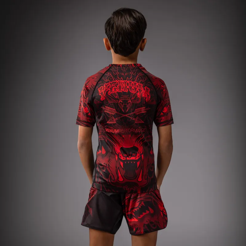 Venum Wolf Atak Kids Short Sleeve Rashguard - Black/Red - Image 3