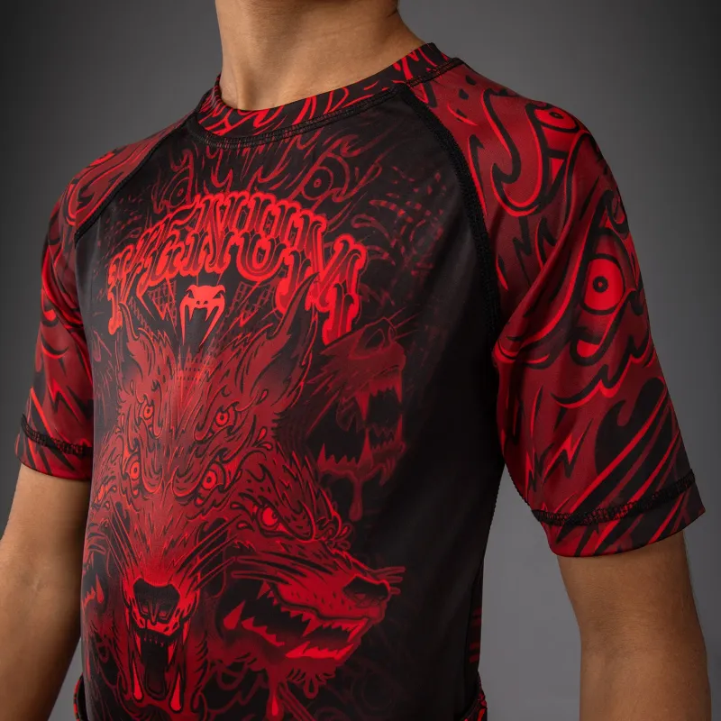 Venum Wolf Atak Kids Short Sleeve Rashguard - Black/Red - Image 4