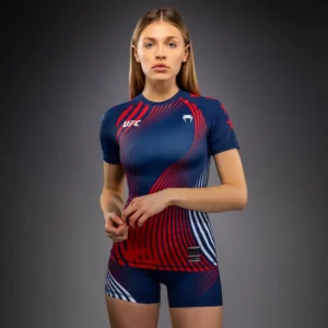 Women's Official UFC Freedom 250 by Venum Blue Authentic Fight Night Short Sleeve Rashguard