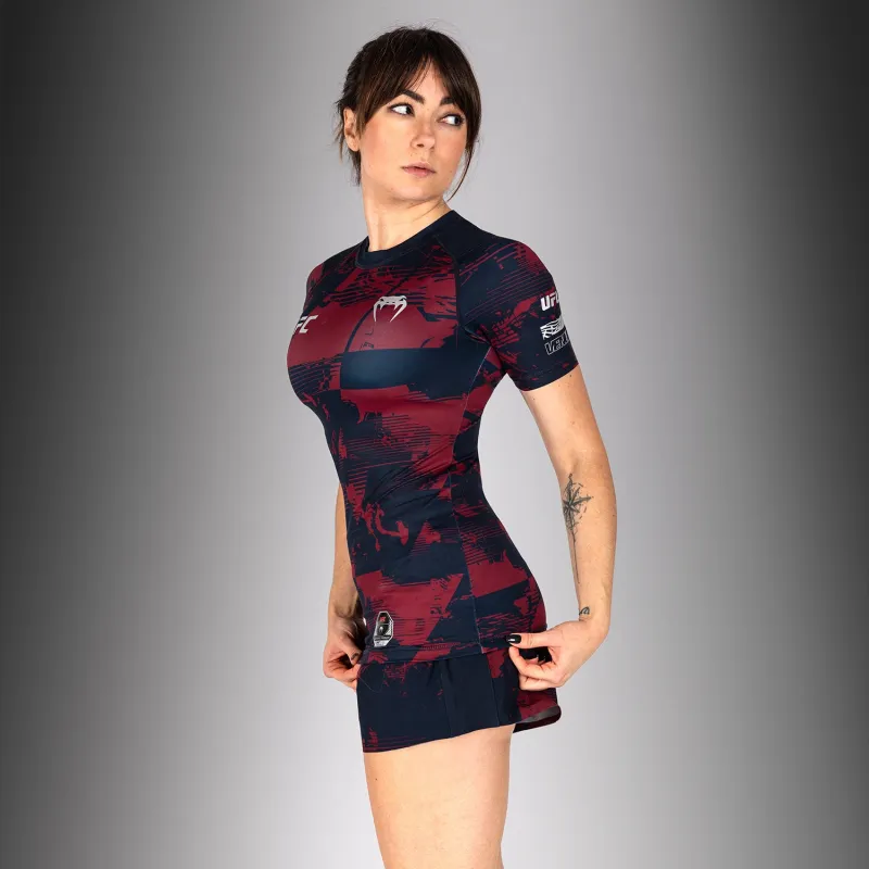 Women’s UFC Zenith by Venum Burgundy Authentic Fight Week Performance Short Sleeve Rashguard - Image 2