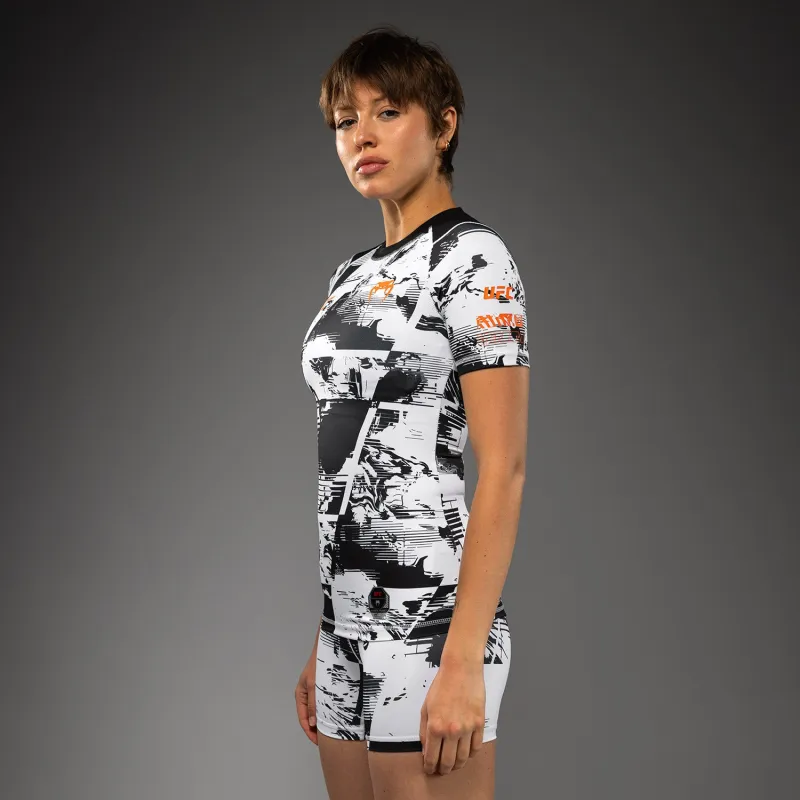 Women’s UFC Zenith by Venum White Authentic Fight Week Performance Short Sleeve Rashguard - Image 2